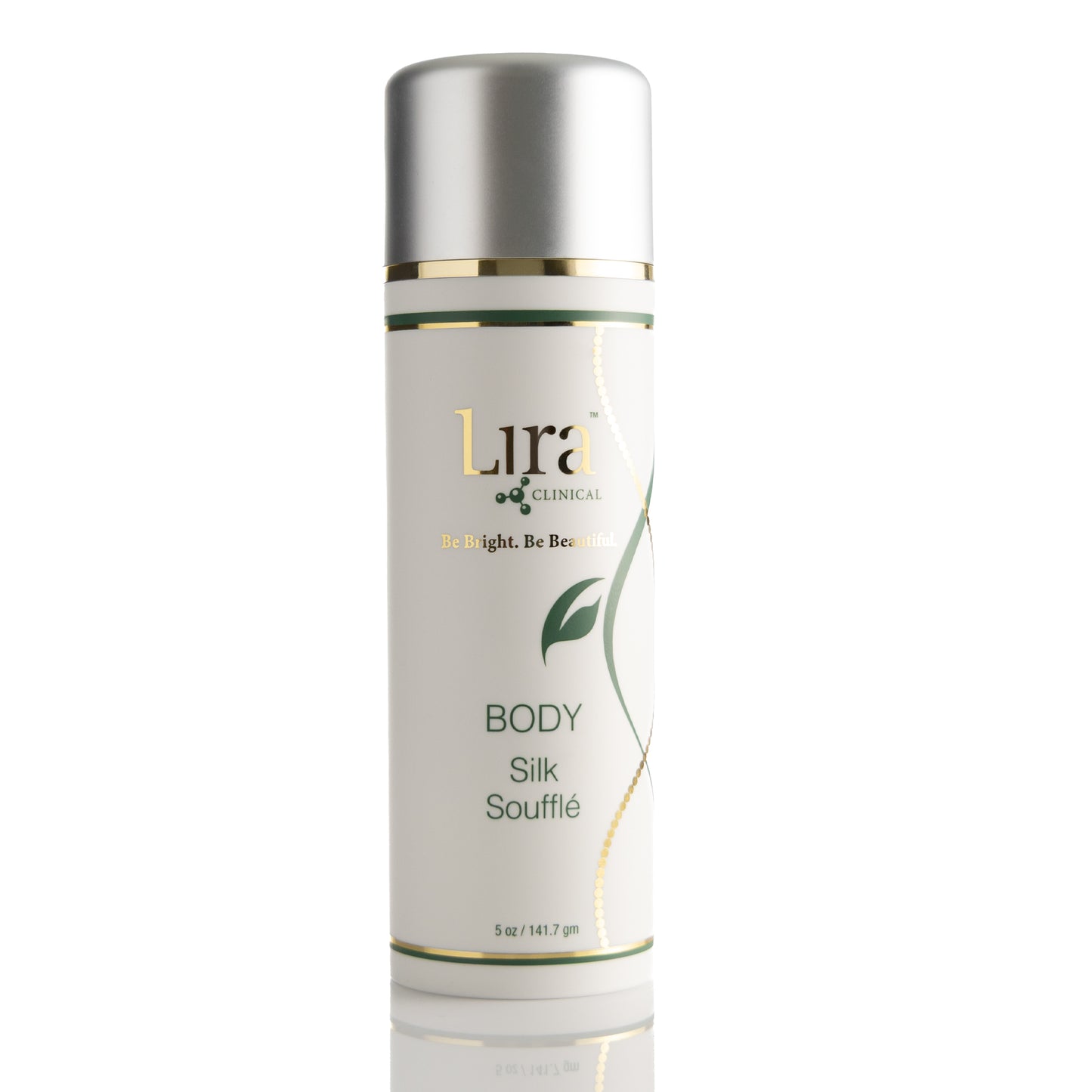 5.1 oz tube with gold trim and silver lid gold and green DNA BODY Silk Souffle