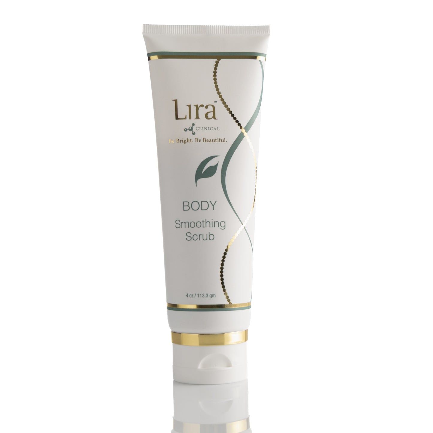 4 oz tube with gold trim and white lid gold and green DNA BODY Smoothing Scrub