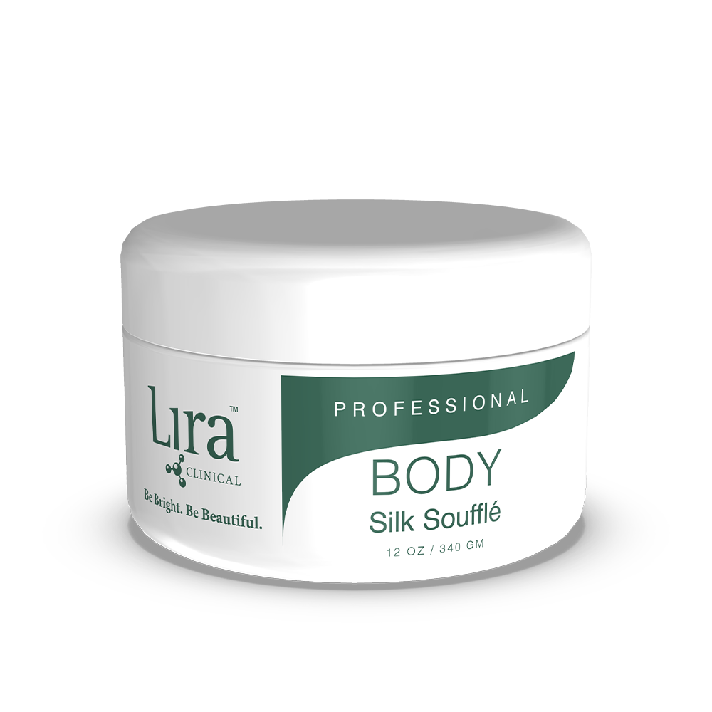 White jar with white lid and green details BODY Silk Souffle