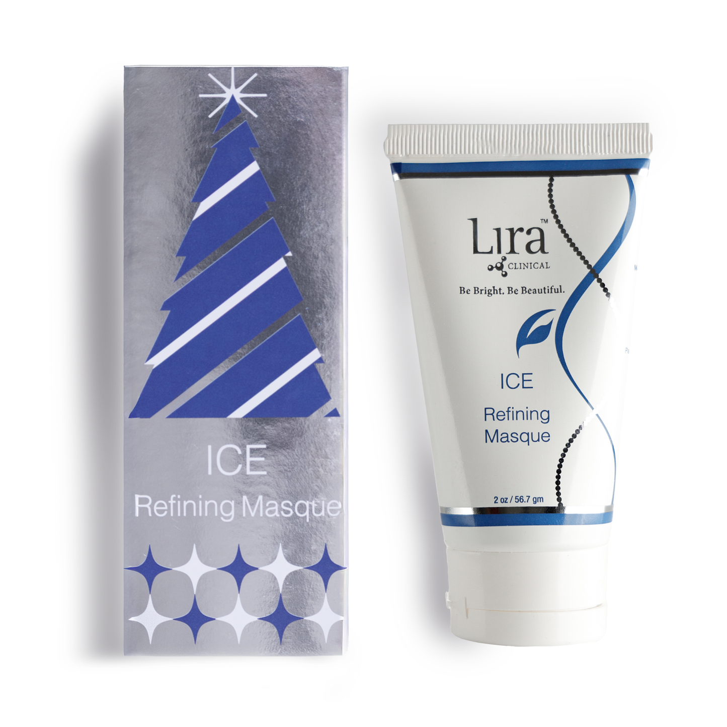 white tube with white lid blue details and DNA next to holiday sleeve