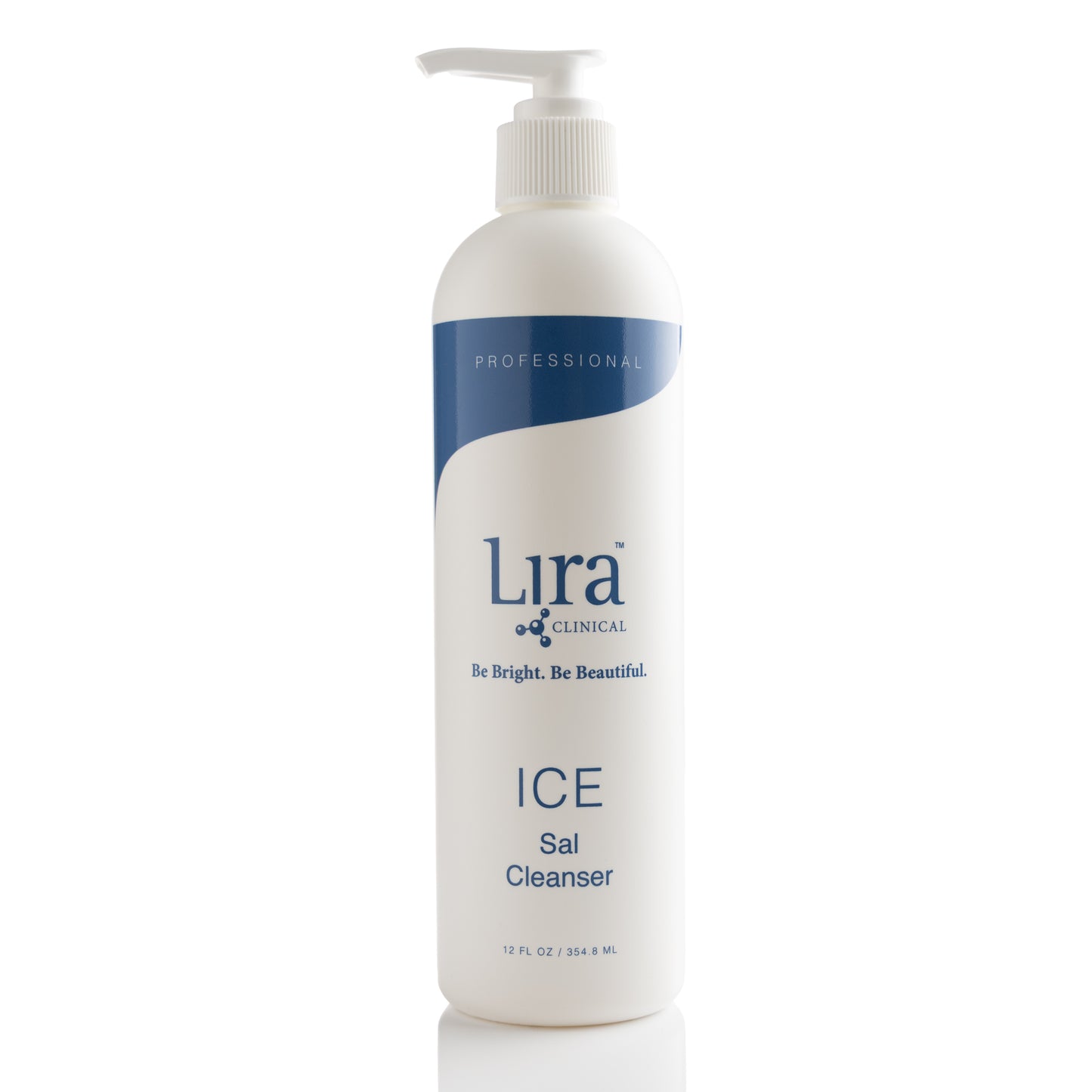 12 fl oz white bottle with white pump lid blue writing ICE Sal Cleanser