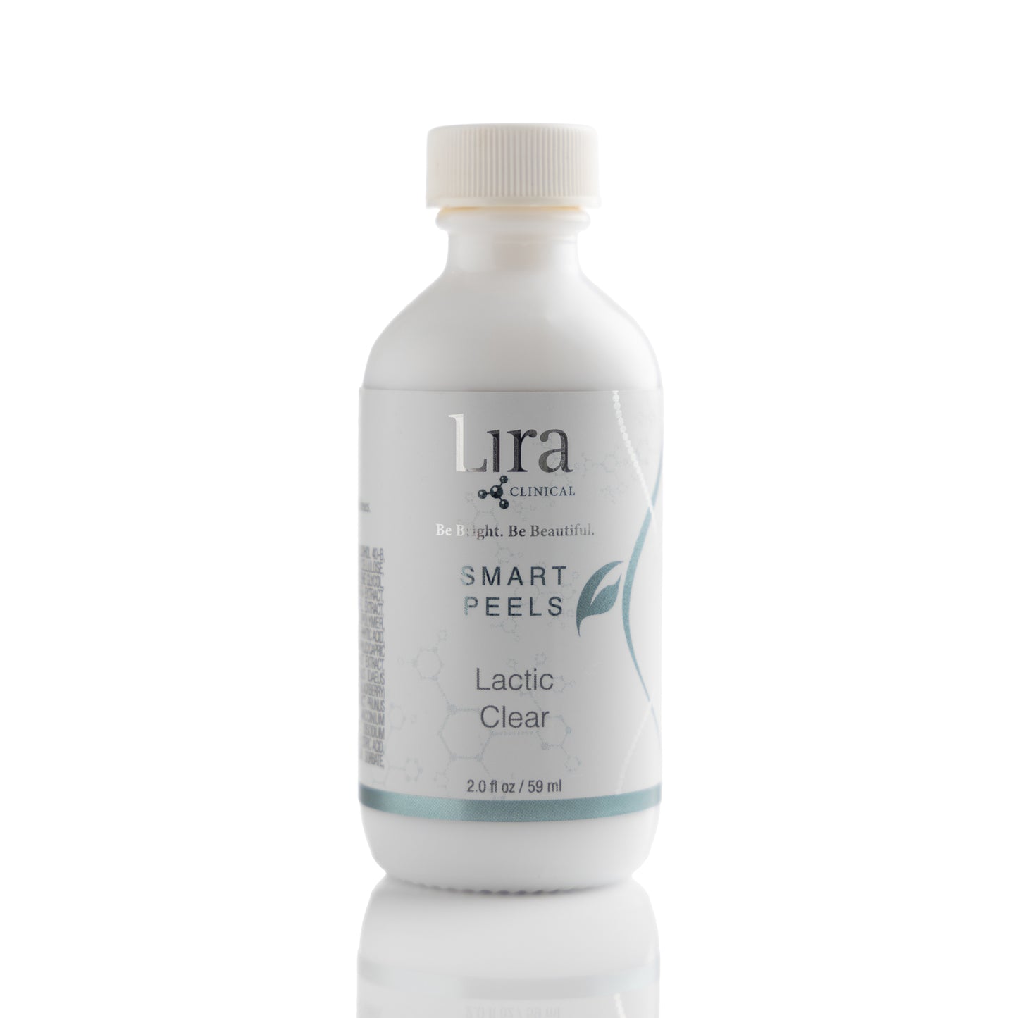 2 fl oz white bottle with white lid and light grey and blue DNA Smart Peels Lactic Clear