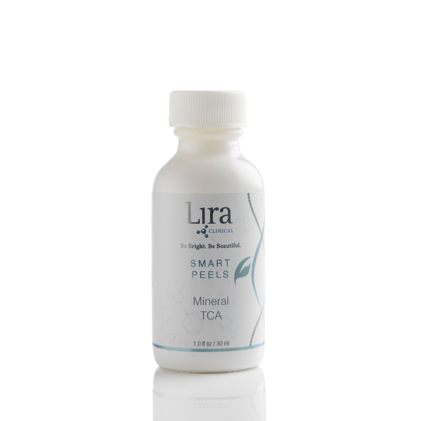 1 fl oz white bottle with white lid and light grey and blue DNA Smart Peels Mineral TCA