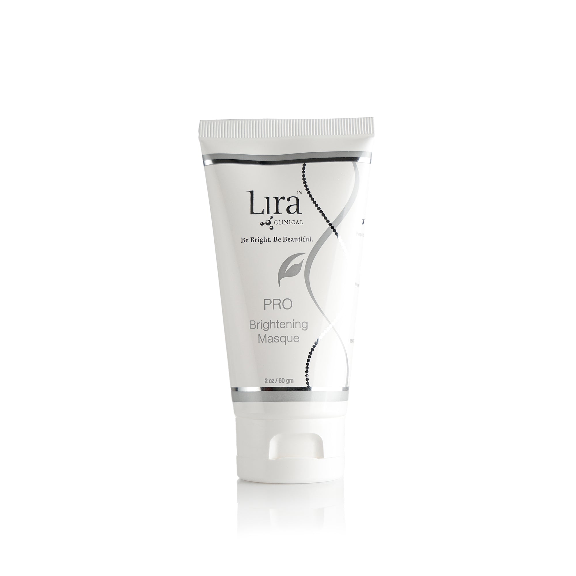 2 oz white tube with white lid and grey and silver DNA and writing PRO Brightening Masque