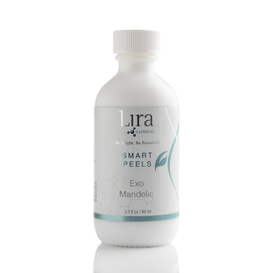 2 fl oz white bottle with white lid and light grey and blue DNA Smart Peels Exo Mandelic 