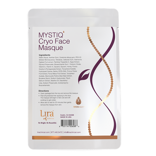 White packet with red and gold DNA red writing Mystiq Cryo Face Masque
