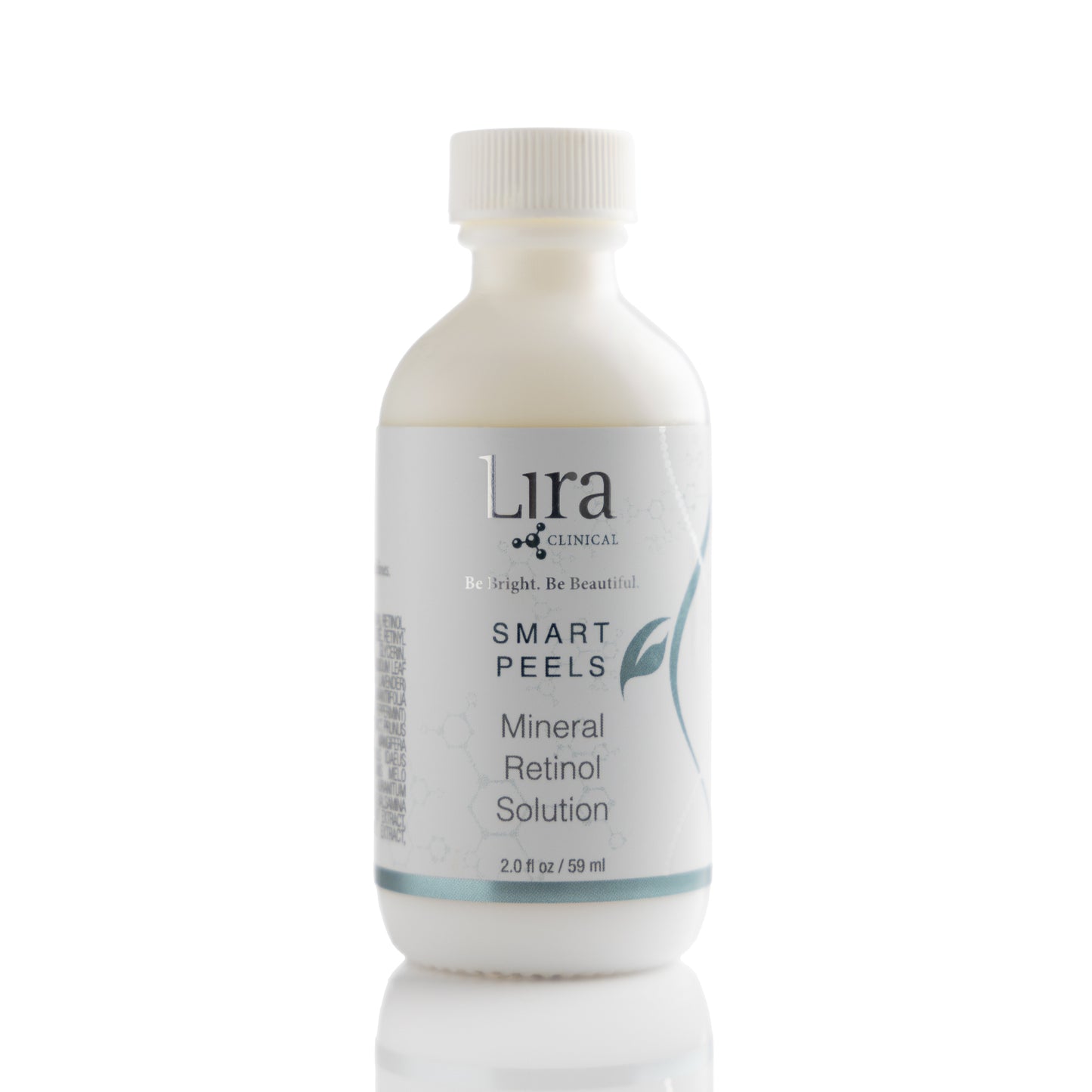 2 fl oz white bottle with white lid and light grey and blue DNA Smart Peels Mineral Retinal Solution 