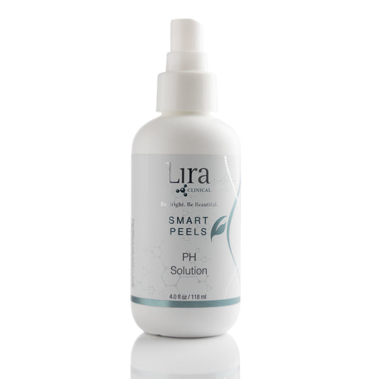 4 fl oz white bottle with white pump lid and light grey and blue DNA Smart Peels PH Solution 