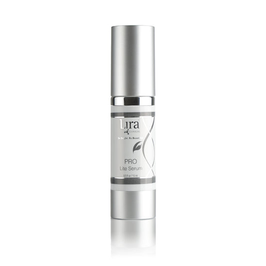 0.5 fl oz white tube with silver lid and writing PRO Lite Serum
