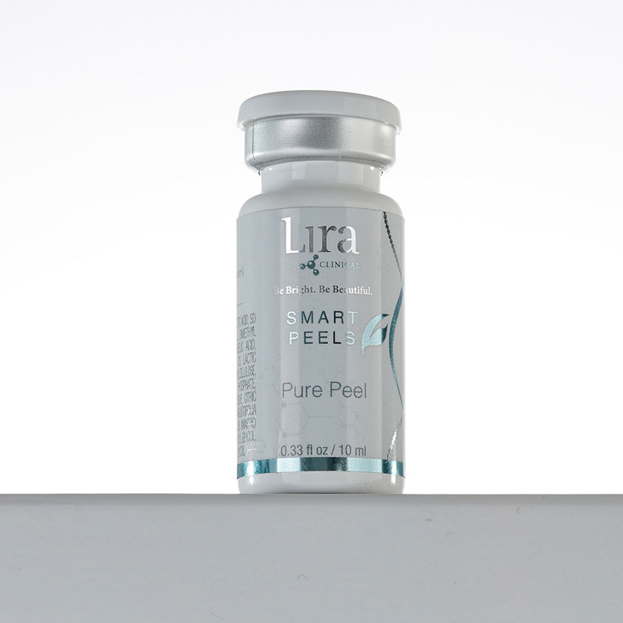 0.33 fl oz white bottle with white lid and silver trim Pure Peel 