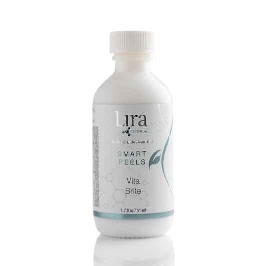 1.7 fl oz white bottle with white lid and light  grey DNA and light blue DNA Smart Peels Vita Brite  