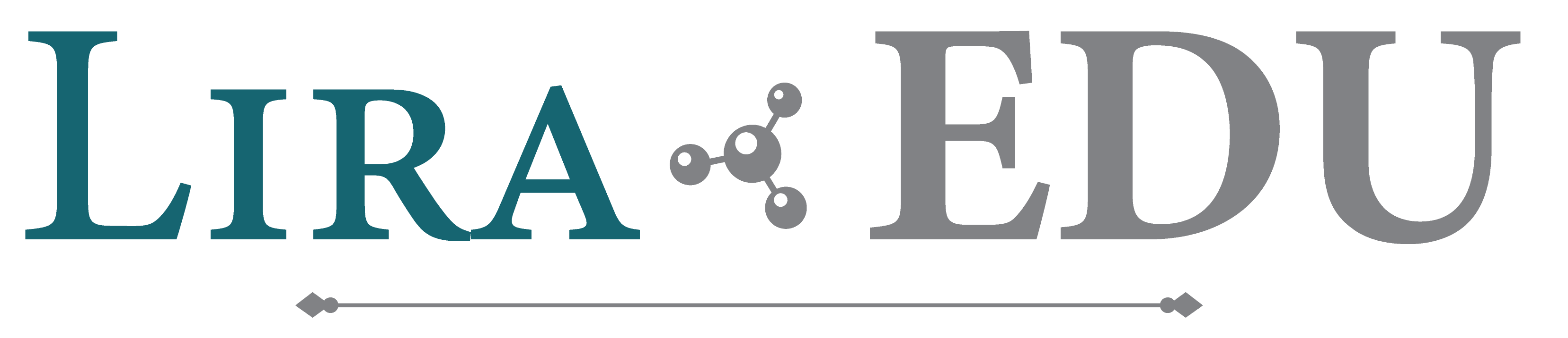 LIRA EDU logo with a molecular structure symbol